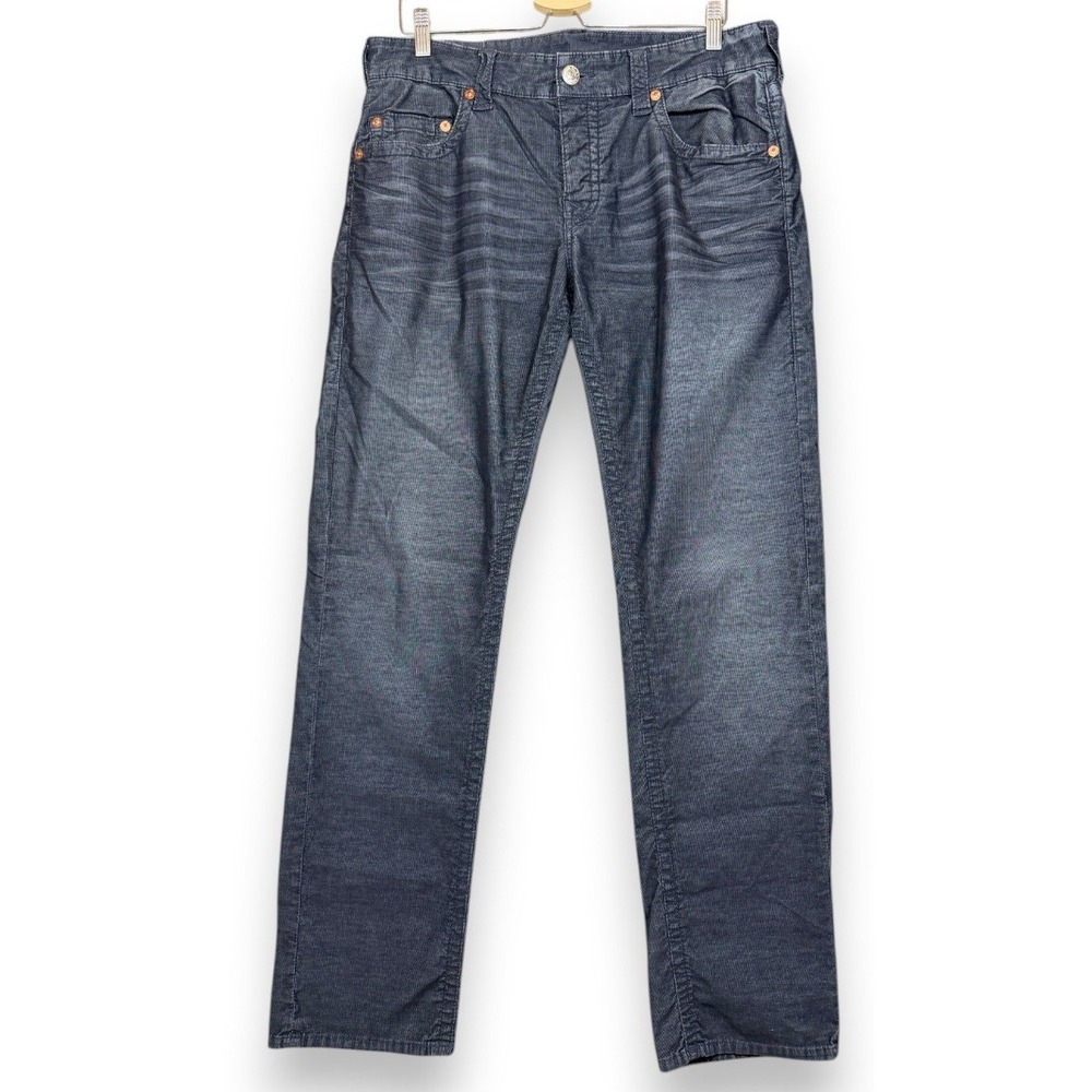 True Religion Corduroy Pants Mens 34x33 Grey Geno Slim Straight MCBJ19K32